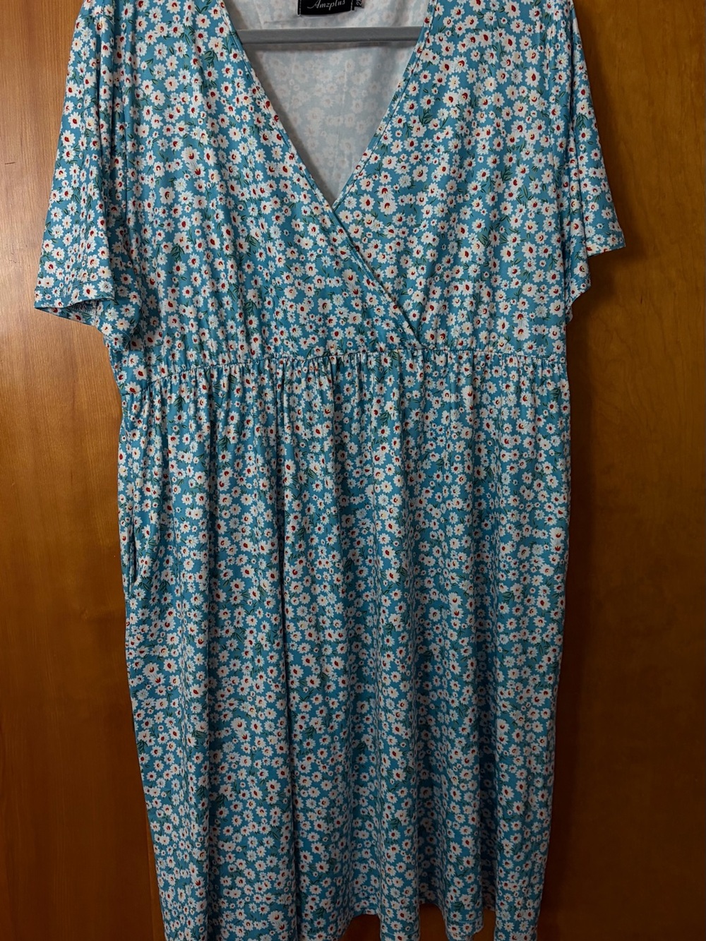 Blue Floral Wrap-Style Women's Dress